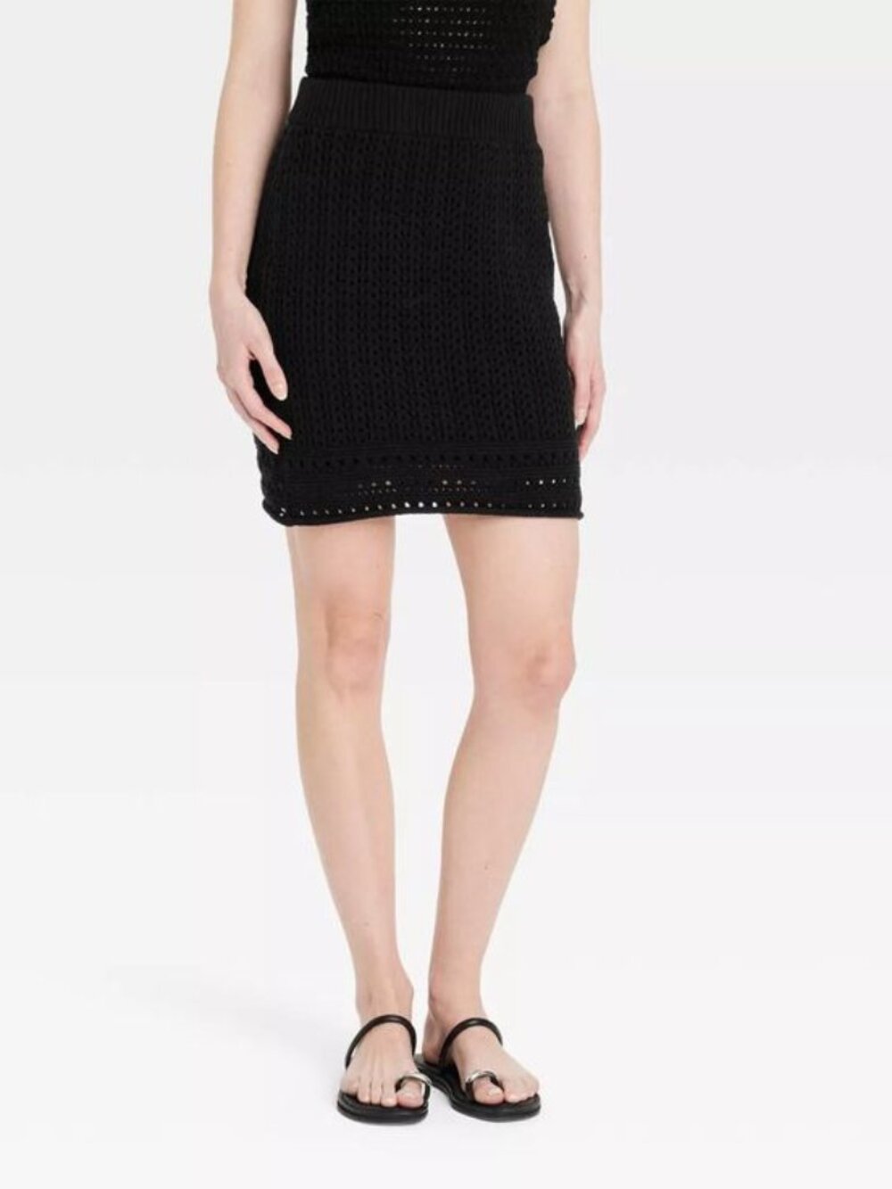 NWT Women's Openwork Mini Pencil Skirt Universal Thread Black Crochet look